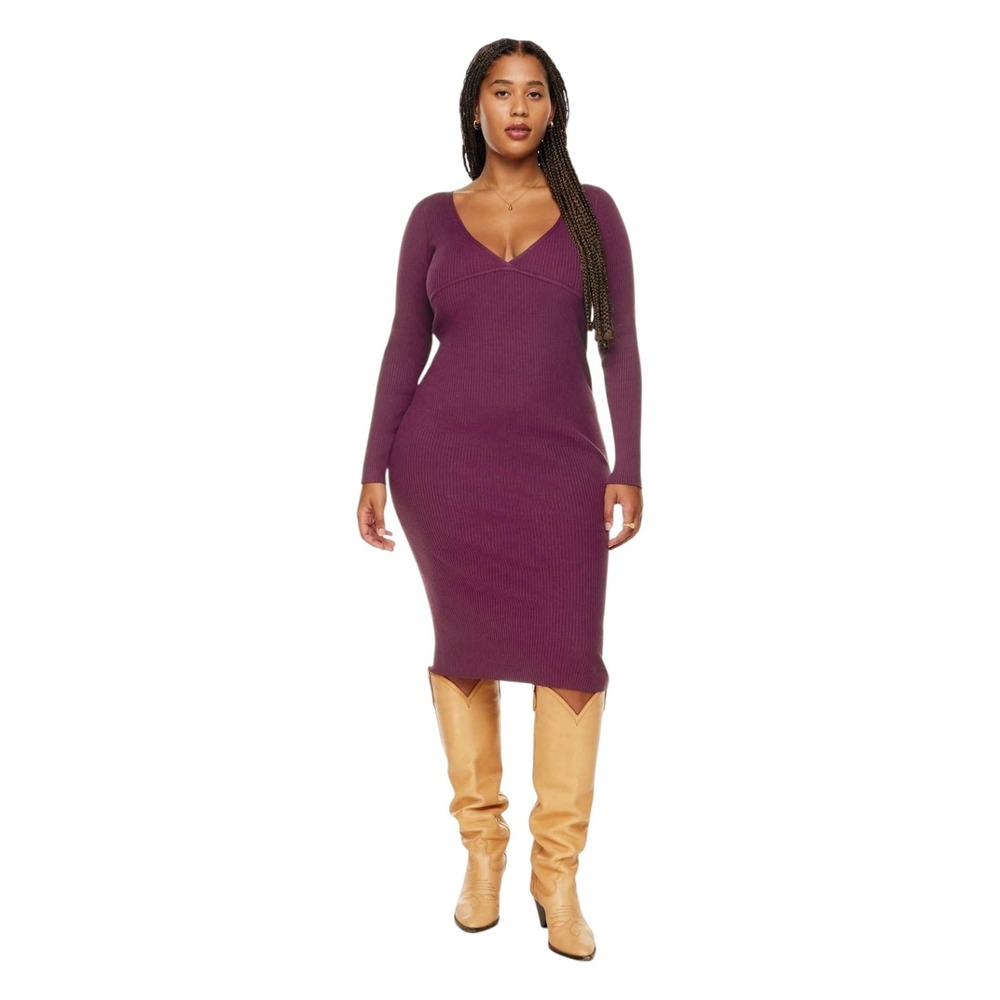 Wilfred Aritzia NEW Gabrielle Dress Plum Purple Ribbed Midi Sweater Dress XL NWT